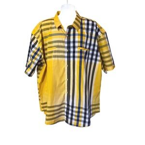 Veno 4XLB Blue  & Yellow Check Shirt 100% Cotton Short Sleeves